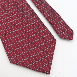 Bruno Piattelli Men's Tie Necktie Geometric Squares Handmade 100% Silk Red/Grey